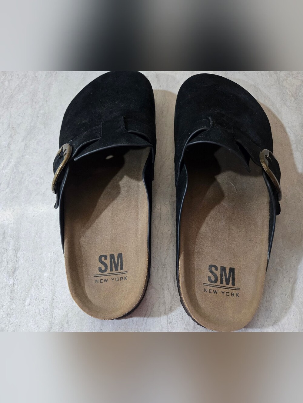 SM New York Black Suede Slip-On Clog with Buckle